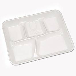 Pactiv Lightweight Foam School Trays, 5-Compartment, 8.25 x 10.5 x 1, White, 500/Carton