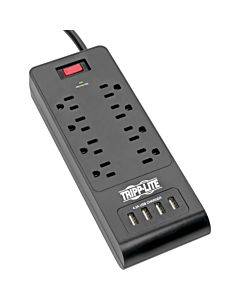 Surge Protector Power Strip 8-outlets 4 Usb Ports 6ft Cord Black(1/ea)