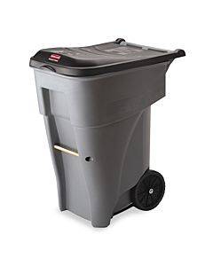 Brute Rollout Heavy-duty Waste Container, Square, Polyethylene, 65 Gal, Gray