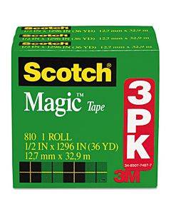Magic Tape Refill, 1" Core, 0.5" X 36 Yds, Clear, 3/pack