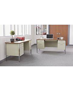 Double Pedestal Steel Desk, Metal Desk, 60w X 30d X 29-1/2h, Cherry/putty