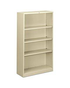 Metal Bookcase, Four-shelf, 34-1/2w X 12-5/8d X 59h, Putty
