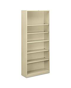 Metal Bookcase, Six-shelf, 34-1/2w X 12-5/8d X 81-1/8h, Putty
