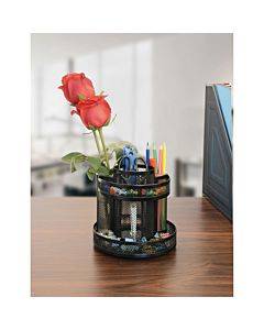 Metal Mesh Rotating Desktop Organizer, 6 1/2 Dia X 6 1/8h, Black