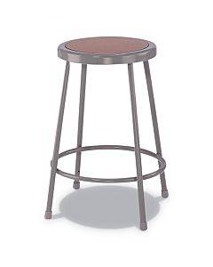 Industrial Metal Shop Stool, Backless, Supports Up To 300 Lb, 30" Seat Height, Brown Seat, Gray Base