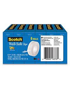 Wall-safe Tape, 1" Core, 0.75" X 66.66 Ft, Clear, 6/pack