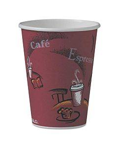 Paper Hot Drink Cups In Bistro Design, 12 Oz, Maroon, 50/pack