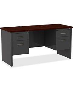 Lorell Mahogany Laminate/charcoal Steel Double-pedestal Credenza - 2-drawer