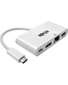 Tripp Lite Usb-c Multiport Adapter - 4k Hdmi, Usb-a Port, Gbe, 60w Pd Charging, Hdcp, White