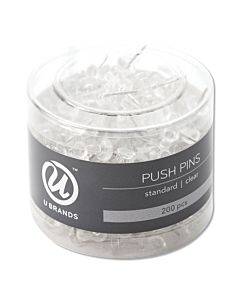 Standard Push Pins, Plastic, Clear, 0.44", 200/pack