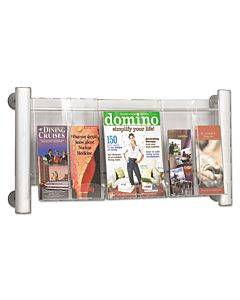 Luxe Magazine Rack, 3 Compartments, 31.75w X 5d X 15.25h, Clear/silver