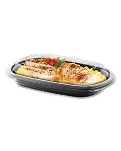 Microraves Wave Container And Dome Lid Combo, 16 Oz, 6.35 X 8.79 X 1.72, Black/clear, 250/carton