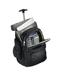 Rolling Backpack, Fits Devices Up To 15.6", Polyester, 14 X 8 X 21, Black/charcoal