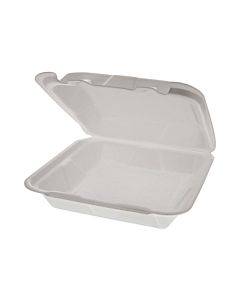 Foam Hinged Lid Container, Dual Tab Lock Happy Face, 8 X 7.75 X 2.25, White, 200/carton