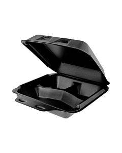 Smartlock Foam Hinged Lid Container, Medium, 3-compartment, 8 X 8.5 X 3, Black, 150/carton