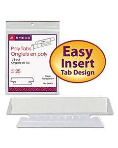 Poly Index Tabs And Inserts For Hanging File Folders, 1/3-cut, White/clear, 3.5" Wide, 25/pack