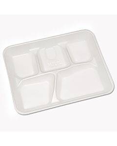 Foam School Trays, 5-compartment, 8.25 X 10.5 X 1, White, 500/carton