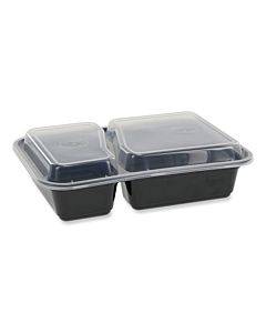 Newspring Versatainer Microwavable Containers, Rectangular, 2-compartment, 30 Oz, 6 X 8.5 X 2.5, Black/clear, Plastic, 150/ct