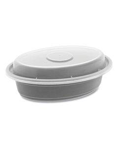 Newspring Versatainer Microwavable Containers, Oval, 8 Oz, 5.7 X 4 X 1.45, Black/clear, Plastic, 150/carton