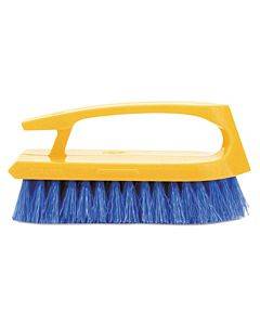 Iron-shaped Handle Scrub Brush, Blue Polypropylene Bristles, 6" Brush, 6" Yellow Plastic Handle