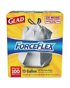 Forceflex Tall Kitchen Drawstring Trash Bags, 13 Gal, 0.72 Mil, 23.75" X 24.88", Gray, 100/box