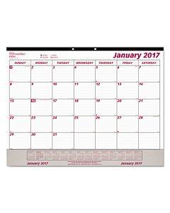 Monthly Desk Pad Calendar, 22 X 17, White/burgundy Sheets, Black Binding, Clear Corners, 12-month (jan To Dec): 2023