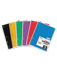 Spiral Notebook, 3-hole Punched, 1 Subject, Medium/college Rule, Randomly Assorted Covers, 10.5 X 7.5, 70 Sheets