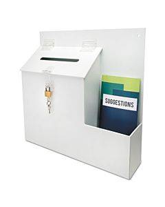 Suggestion Box Literature Holder With Locking Top, 13.75 X 3.63 X 13.94, Plastic, White