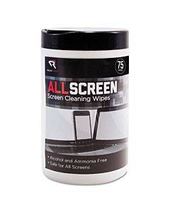 Allscreen Screen Cleaning Wipes, 6 X 6, White, 75/tub