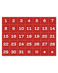 Interchangeable Magnetic Board Accessories, Calendar Dates, Red/white, 1" X 1", 31 Pieces