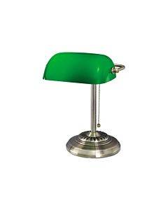 Traditional Banker's Lamp, Green Glass Shade, 10.5w X 11d X 13h, Antique Brass