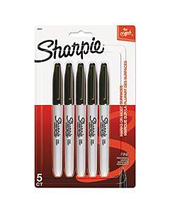 Fine Tip Permanent Marker, Fine Bullet Tip, Black, 5/pack