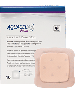 Aquacel Ag Foam Adhesive Dressing 4" X 4", 2.75" X 2.75" Pad Size Part No. 420681 (10/box)