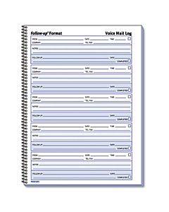 Follow-up Wirebound Voice Mail Log Book, One-part (no Copies), 7.5 X 2, 5 Forms/sheet, 500 Forms Total