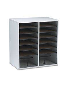 Wood/laminate Literature/cd Sorter, 16 Compartments, 19.5 X 11.75 X 21, Gray Wood