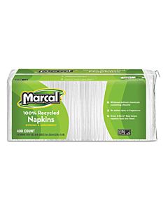 100% Recycled Lunch Napkins, 1-ply, 11.4 X 12.5, White, 400/pack