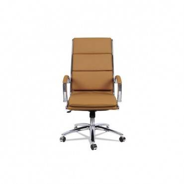 Alera Neratoli High-back Slim Profile Chair, Camel Soft Leather, Chrome Frame