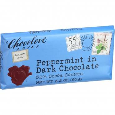 Chocolove Xoxox - Premium Chocolate Bar - Dark Chocolate - Peppermint - 3.2 Oz Bars - Case Of 12