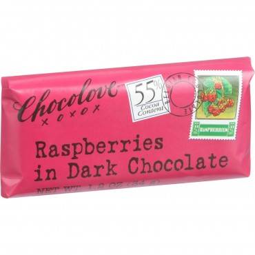 Chocolove Xoxox - Premium Chocolate Bar - Dark Chocolate - Raspberries - Mini - 1.2 Oz Bars - Case Of 12