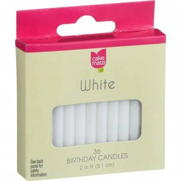 Cake Mate - Birthday Party Candles - Round - White - 2 In X 3/16 In - 36 Count - Case Of 12